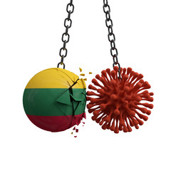 Lithuania ball smashes into a virus disease microbe. 3D Render