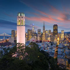 Fotobehang San Francisco downtown with Coit Tower in foreground. California famous city SF. Travel destination USA © dell