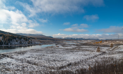 Beautiful autumn mountain lake and mountains
