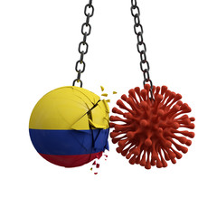 Colombia ball smashes into a virus disease microbe. 3D Render
