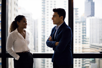 Close up young business person sharing and discuss job after meeting in the offices.