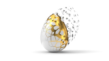 fracturing and peeling easter egg. 3d illustration