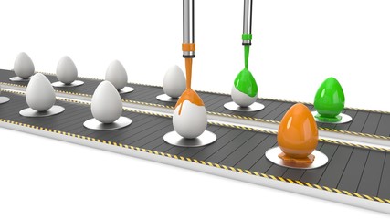 easter eggs on production line. 3d illustration