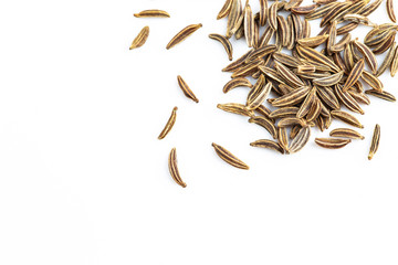Cumin seeds, caraway closeup isolated on white background