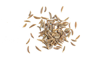Cumin seeds, caraway isolated on white background, macro