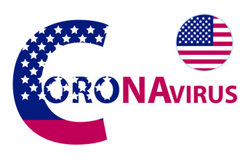 Coronavirus in USA. Sickness in the country. The inscription with the flag of the country. Vector