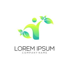 person leaf logo design vector abstract