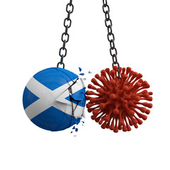 Scotland ball smashes into a virus disease microbe. 3D Render