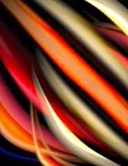 Silk smooth lines on black, liquid fluid color waves. Vector Illustration