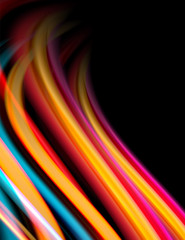 Silk smooth lines on black, liquid fluid color waves. Vector Illustration
