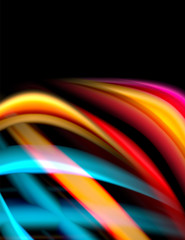 Silk smooth lines on black, liquid fluid color waves. Vector Illustration