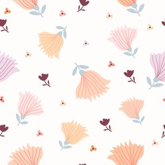 Floral seamless pattern with pastel colors on white background