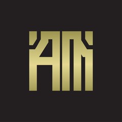 AM Logo with squere shape design template with gold colors