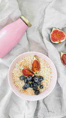 Healthy eating concept. Tasty healthy breakfast: cereal and fruit in a bowl. 
