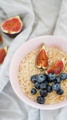 Healthy eating concept. Tasty healthy breakfast: cereal and fruit in a bowl. 