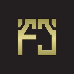 FC Logo with squere shape design template with gold colors