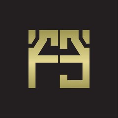 FE Logo with squere shape design template with gold colors