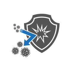 Bacteria shield icon. Simple illustration of bacteria shield vector icon for web design isolated on white background. Flat style. Virus protection icon. EPS 10.