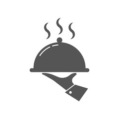 Naklejka premium Tray on the hand icon. Vector Illustration on the white background. Waiter icon in flat style. EPS 10.