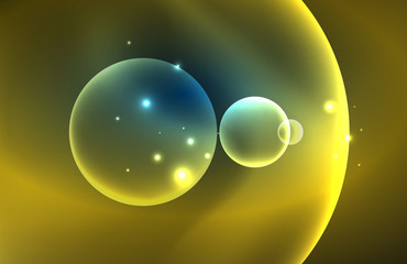 Neon shiny transparent glowing circles with light effects. Techno futuristic vector abstract background For Wallpaper, Banner, Background, Card, Book Illustration, landing page