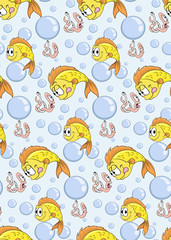 Fototapeta na wymiar seamless pattern with fish and worm.vector on a blue background. stock illustration