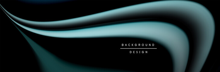 Сolorful flow poster. Wave liquid lines and shapes in black color background. Vector Illustration