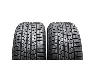 Two car tires isolated on white background.