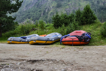 rubber boats for rafting on mountain rivers