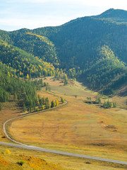 Fototapeta premium Beautiful road among autumn mountains