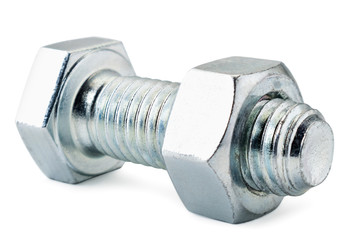 Fastener bolt with nut on a white background. Isolated