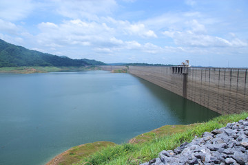 View of Nakhon Nayok dam is beautiful landscape have forest.
