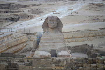 Le Sphynx au crépuscule dans le domaines des grandes pyramides d'Egypte.