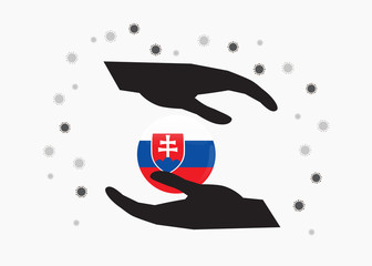 Hand holding the Slovak Republic flag in cycle symbol, Protect slovak people from coronavirus  or COVID-19 concept, Save slovakia, sign symbol background, vector illustration. 