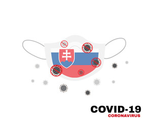 Medical face mask with symbol of the Slovak Republic flag to protect Slovak people from coronavirus or Covid-19, virus outbreak protection concept, sign symbol background, vector illustration 