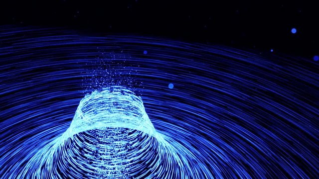 3D. Abstract footage in blue tones. Swirling hurricane of particles. Glow and blur. Outer space. 4K.