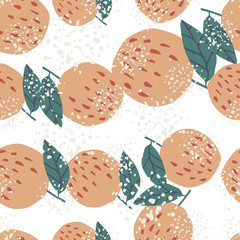 Apples seamless pattern in doodle style on white background. Botanical print. Modern design for fabric, textile print, wrapping paper, children textile. Vector illustration.