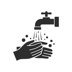 Hand washing with tap water vector icon