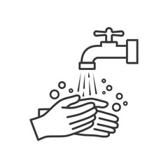 Hand washing with tap water vector line icon