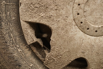   car wheel rim crack close up   