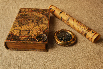 still life with compass and book