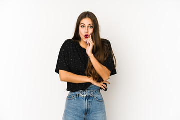 Young caucasian woman isolated on white background having some great idea, concept of creativity.