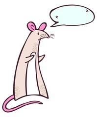 Hand drawing illustration.  Cartoon mouse with thought bubble. Funny character.