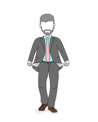 businessman with inverted pockets. a lack of money. vector illustration.