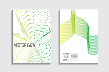 Minimal geometric cover. 3d futuristic concept. Vector digital graphic. Fluid dynamic template.  Yellow green airy lines. Trendy gradient background. Web desing background. Creative graphic elements.