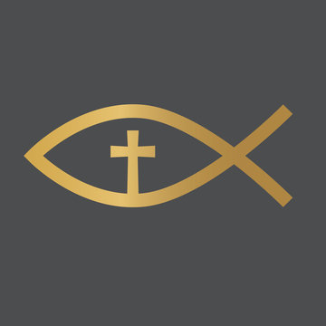 golden christian fish jesus symbol- vector illustration