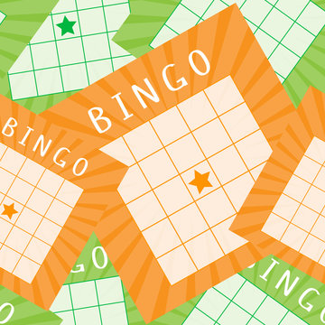 Bingo pattern with green and orange game tickets. Seamless vector ornament for banners, posters, packets, covers, wallpaper