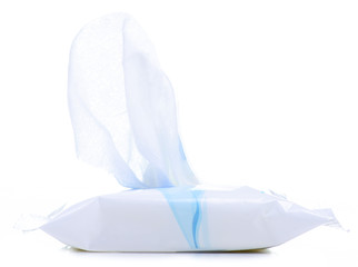 Pack wet wipes hygiene clean on white background isolation
