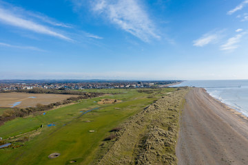 Aerial View along West Beach with the beautiful links Littlehampton Golf Course.