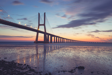 Bridge Lisbon at sunrise, Portugal - Vasco da Gamma