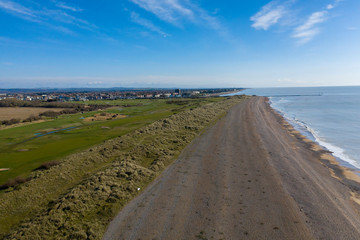 Aerial View of the beautiful links Littlehampton Golf Course which is situated behind the sand dunes on west beach.